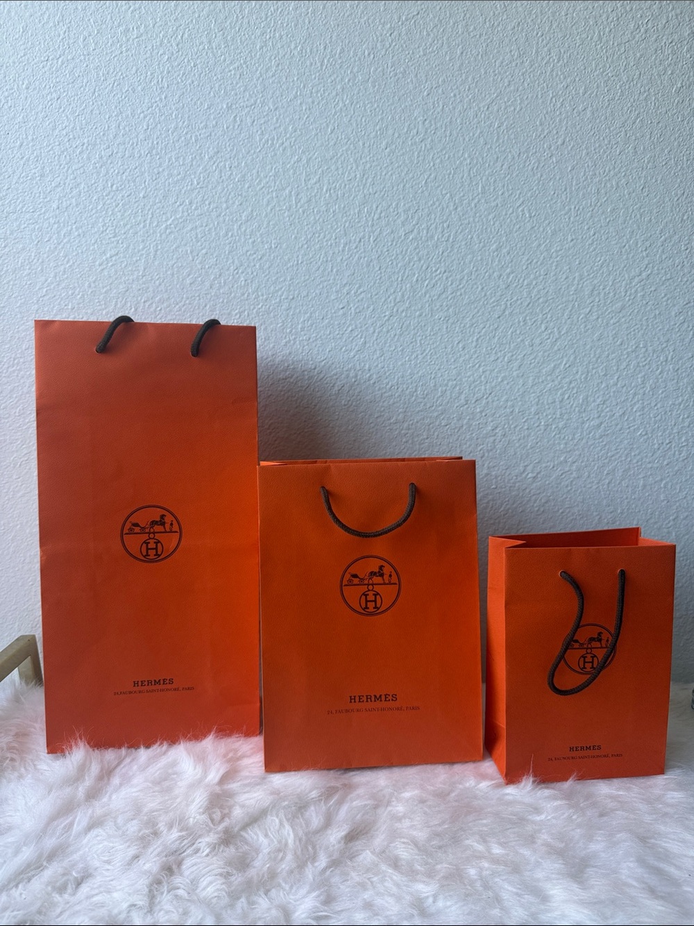 Hermes Authentic Bright Orange Shopping Bag Trio